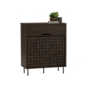 Armoire de rangement minimaliste en noyer avec pieds en métal noir, panneau stratifié, armoire multifonction pour la maison ou le bureau - Product Image 2