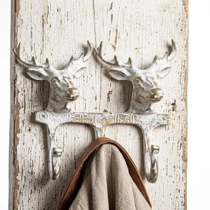 Ba Deer Head <b>Wall</b> Hook Set 3 Hooks Vintage Metal Animal Design Rustic Style Self-adhesive Waterproof for Clothing Storage - Product Image 2