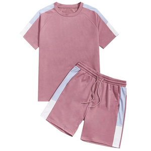 Men's Summer Casual 2-Piece <b>Set</b> Color Blocking T-Shirt Shorts Breathable <b>Knitted</b> Cotton Spandex Crew Neck Workout Wear - Product Image 3