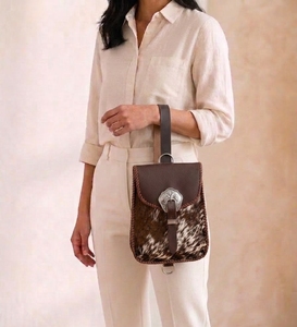 Sac banane en cuir de vachette à imprimé animal, sac à bandoulière à rabat avec bord tressé pour femme - Product Image 4