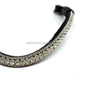Direct Prix d'usine Bande de front de cheval en cuir rembourrée extra confortable avec chaîne en métal à cristaux clairs à 3 rangées et extrémité de boucle à bouton-pression - Product Image 5