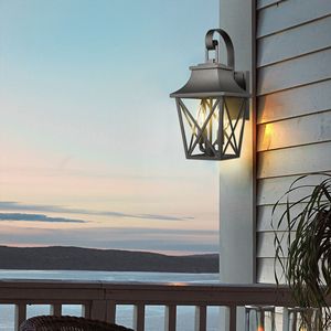 <b>Large</b> Modern 2-Light Outdoor Wall <b>Lantern</b> Black Industrial Style Porch Light Fixture with Glass Modern Outdoor Wall Sconce - Product Image 6