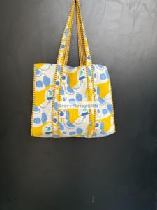 Solid Color Cotton Tote Bag with Quilted Decoration Handmade Bohemian <b>Nightlight</b> Feature Fashion Design All Seasons Reusable Bag - Product Image 2