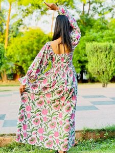 Femmes filles pur coton Maxi robe indien bloc imprimé décontracté été soirée à la mode nouvelle vente en gros longue robe mi-longue - Product Image 3