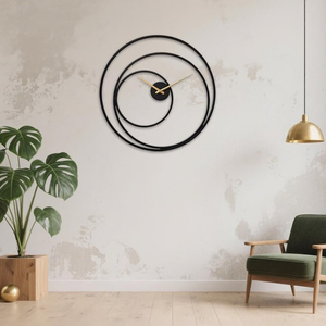 Modern Metal <b>Wall</b> <b>Clock</b> Triple Circle Spiral Design Contemporary Minimalist Timepiece Decorative <b>Kitchen</b> Home Interior <b>Wall</b> - Product Image 2
