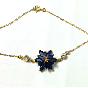 Blue Marquise Cut Sapphire Bracelet 925 Sterling Silver 14K Gold Plated Handmade Dainty Wedding Jewelry Gift - Product Image 1