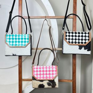 Sac à main tendance pour femme en cuir de vachette à motif à carreaux turquoise fait main, grande capacité, nouvelle arrivée en gros 2025 - Product Image 4
