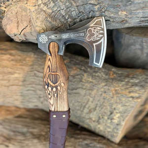 Traditional Industrial Grade <b>Viking</b> Nordic <b>Axe</b> Decorative Design Rune Engraved Carbon Steel Blade Wooden Grip Display Piece - Product Image 6