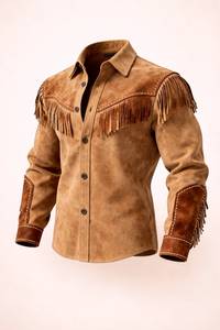 Camisa Western de Ante Marrón Vintage para Hombre con Flecos, Diseño Clásico Vaquero con Borlas y Tacto de Cuero Suave Premium - Product Image 4