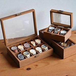 3,6,10,12 Slot Natural Wooden Watch Box Hanging Option Eco-Friendly Glass <b>Top</b> Display Case for Collectors Modern Rustic Style - Product Image 1