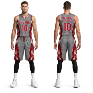 Custom Grey <b>Red</b> 100% Polyester Basketball Uniform Sublimation Jersey Shorts Graphic Team Sportswear Sportswear Set - Product Image 1