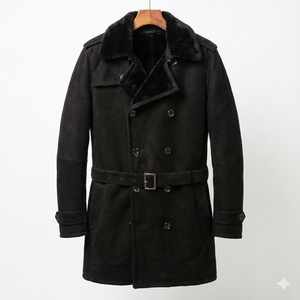 Wholesale <b>Men's</b> <b>Shearling</b> Black Sheepskin Leather <b>Jacket</b> with Fur Collar Classic and Trendy Winter Wear leather <b>Jacket</b> - Product Image 1