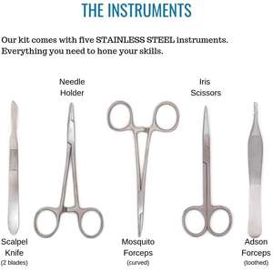 Juego de 6 Piezas de Kits de Sutura Quirúrgica con Mango de Bisturí, Tijeras, Pinzas, Agujas y Estuche de Cuero de Dentavex - Product Image 3