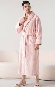 <b>Men's</b> Soft Casual Loose Robe <b>Cardigan</b> Pajamas Plain Dyed <b>Long</b>-Sleeved Flannel Nightgowns <b>for</b> Summer/Winter/Spring - Product Image 4