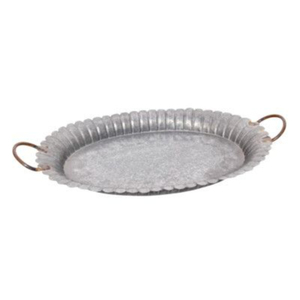 Modern Design Galvanized Metal Oval Serving <b>Tray</b> With Handle Farmhouse Decorative Platter With Copper Tone Trim For Home Kitchen - Product Image 3