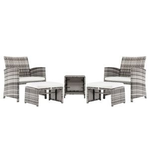 Set di mobili da giardino per esterni, 5 pezzi, divano combinato con 2 sedie, 2 poggiapiedi, 1 tavolino da caffè-XH - Product Image 2