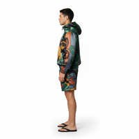 Ensemble de survêtement à capuche pour homme, motif nuage imprimé, manches courtes, short zippé, streetwear, été, décontracté, léger, séchage rapide
