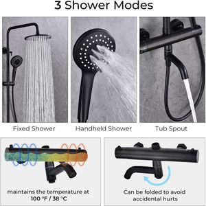 Sistema de Ducha Termostática Moderno en Negro Mate, Montaje en Pared, Válvula de Latón de Triple Función con Cabezal de Ducha de 8 Pulgadas - Product Image 2