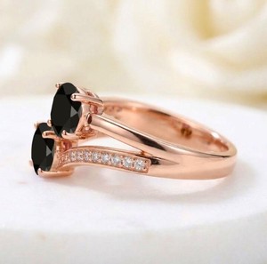 Anillo de Plata de Ley 925 al por Mayor, Chapado en Oro Rosa, con Ónix Negro, Anillo de Dos Piedras, Corte Redondo, Anillo de Promesa con Gema Negra - Product Image 3