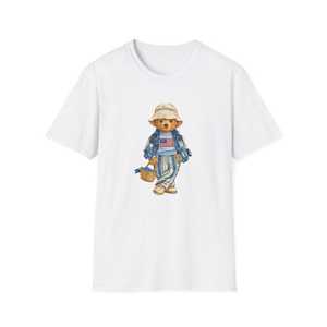Camiseta Azul Claro para Mujer con Estampado de Oso, Cuello Redondo, Manga Corta, Casual, 100% Algodón, Transpirable, Corte Regular - Product Image 2