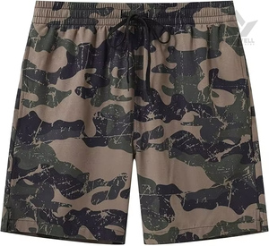 Shorts de bain pour homme, camouflage bleu, séchage rapide, cordon de serrage, taille mi-haute, polyester, avec poches latérales - Product Image 4