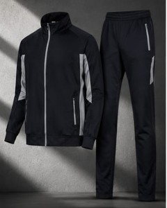 Conjunto Deportivo para Hombre, Color Negro, Manga Larga, Cierre de Cremallera, Estilo Deportivo, Color Sólido, Poliéster, Ropa de Otoño con Bolsillos Laterales - Product Image 3