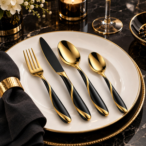 Premium Gold and <b>Black</b> Stainless Steel <b>Cutlery</b> Set 4 Piece Luxury Flatware Set with Fork Knife Spoon for Home Hotel Restaurant - Product Image 2