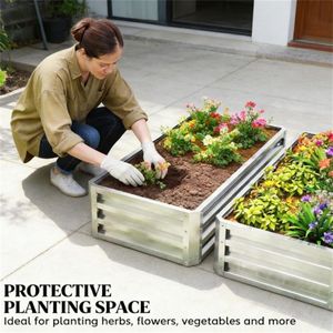 Jardinera Elevada de Metal Plateado, Maceta y Jardinera Combinadas - Product Image 4