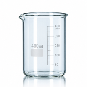 Vaso de Laboratorio de Grado Industrial de Forma Baja de 400 ml con Borde Reforzado y Boquilla, Vidrio de Laboratorio de Alta Durabilidad - Product Image 1