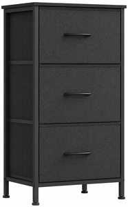 Commode moderne en tissu noir à 3 tiroirs avec structure en acier, meuble de rangement autoportant pour chambre à coucher - Product Image 1