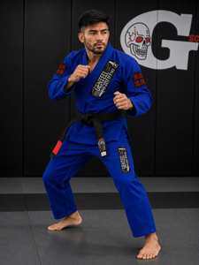 Kimono de BJJ bleu pour homme, coupe classique, 100% coton, durable, avec impression de logo personnalisée - Product Image 3