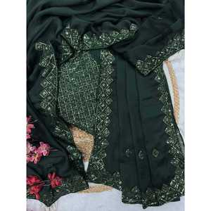 Hermosa secuencia bordado vestido de noche elegante fiesta desgaste Saree - Product Image 5