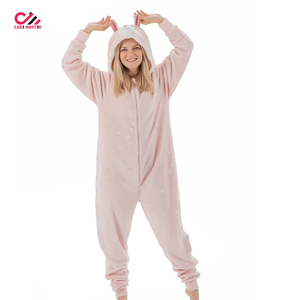 Combinaison de nuit chaude pour femme en polaire rose à capuche, longue, à manches longues, confortable pour l'hiver, motif étoiles imprimé, Care Master - Product Image 5