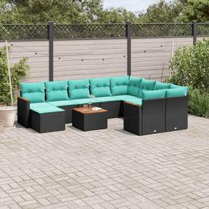 Ensemble de canapés de patio en polyrotin noir de 11 pièces avec coussins pour ensembles de jardin - Product Image 1