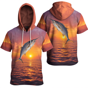เสื้อฮู้ดตกปลา Sunset Offshore Dorado Rush ลายพิมพ์ Golden Ocean Sublimation Performance Wear - Product Image 3