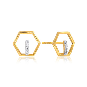 Bague en or jaune avec clous hexagonaux et diamant, pierre de laboratoire taille carrée, bijou minimaliste unisexe pour le quotidien - Product Image 3