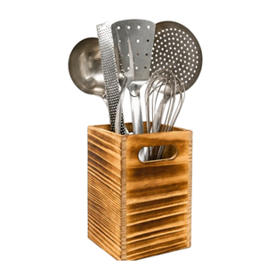 Handcrafted Rustic Wooden Utensil Holder For <b>Kitchen</b> Countertop Space-Saving 3-Compartment Cutlery <b>Caddy</b> & Spatula Organizer - Product Image 1