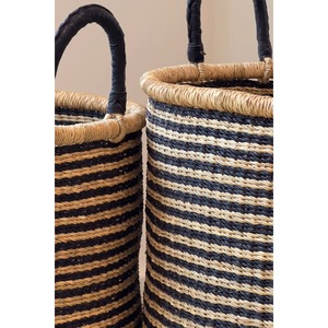 Set of 2 Seagrass <b>Baskets</b>, Black and Natural Striped Handmade <b>Storage</b> <b>Basket</b> Wholesale eco-friendly Made in Vietnam - Product Image 6