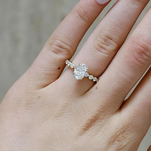Oval Cut Moissanite Engagement <b>Ring</b> with Diamond Accent Band, 14K Gold <b>Ring</b>, <b>Dainty</b> Minimalist Wedding <b>Ring</b> for Women <b>Ring</b> - Product Image 6