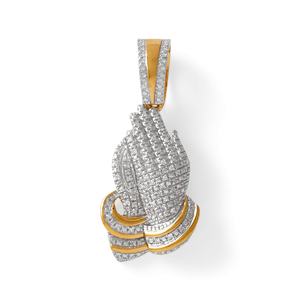Collar con Colgante de Manos en Oración con Incrustaciones de Piedras |   Joyería Hip Hop con Diamantes CZ KRISHNAM JEWELS Certificada por Terceros Unisex - Product Image 1