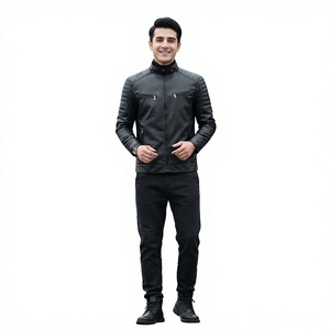 Chaqueta de Motero para Hombre, Nueva, de Cuero Genuino, Color Sólido, Estilo Vintage, con Cierre, Transpirable y Resistente al Viento - Product Image 1