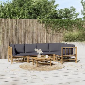 Ensemble de salon de jardin en bambou gris foncé avec finition huile naturelle, collection de meubles d'extérieur élégante - Product Image 1