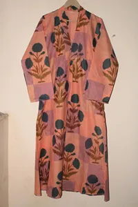 Boho Rust Orange Hand Block Printed Cotton Maxi <b>Dress</b> Women Floral Casual <b>Loose</b> Fit A Line <b>Dress</b> - Product Image 4