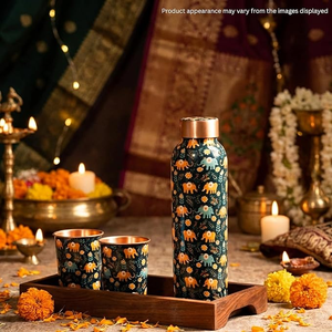 Copper Water <b>Bottle</b> With Elephant Pattern Portable Travel <b>Flask</b> Set - Product Image 6