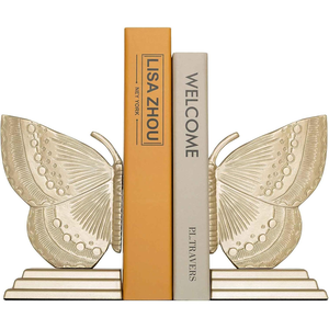 Juego de sujetalibros con diseño de mariposa dorada, soporte decorativo para libros con acabado dorado y diseño de alas de mariposa para estantería, biblioteca u oficina - Product Image 5