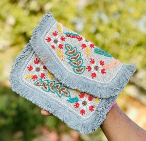 Bohemian Embroidered Fringe Clutch Bag Beaded <b>Tote</b> Purse Vintage Handbag for Daily Evening - Product Image 1