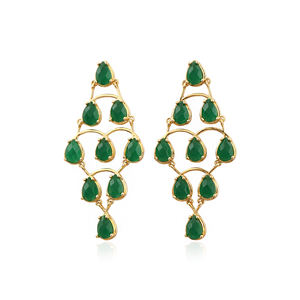 18K Gold Plated Wholesale <b>Drop</b> Earrings Green Onyx Multi Pear Gemstone Solid Brass Prong Set Jewelry Gifts - Product Image 1