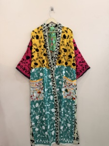 Assorted Colorful Viscose Georgette Kimono <b>Robe</b> For <b>Women</b> Handmade Phulkari Embroidered Long Duster Jacket - Product Image 5