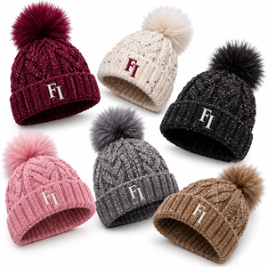 Bonnet d'hiver tricoté pour femme de haute qualité avec pompon coloré, revers côtelé, logo brodé personnalisé, casquette tendance, fournisseur B2B en gros - Product Image 5