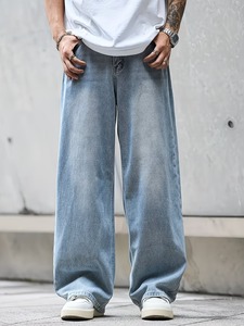 Men’s Retro <b>Light</b> Wash Baggy Jeans | Relaxed Fit Wide-Leg Denim <b>Trousers</b> | Casual Straight Leg Streetwear Hip-Hop Pants - Product Image 1